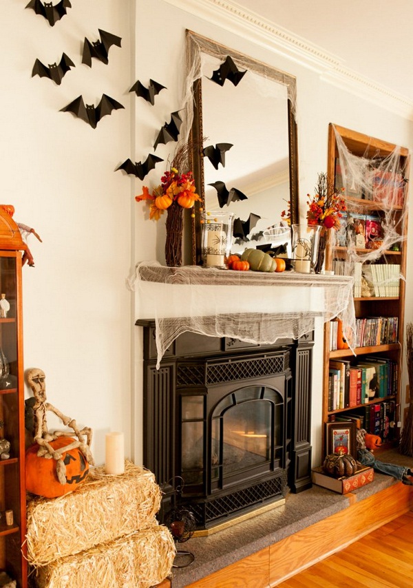 Halloween decoration living room fireplace