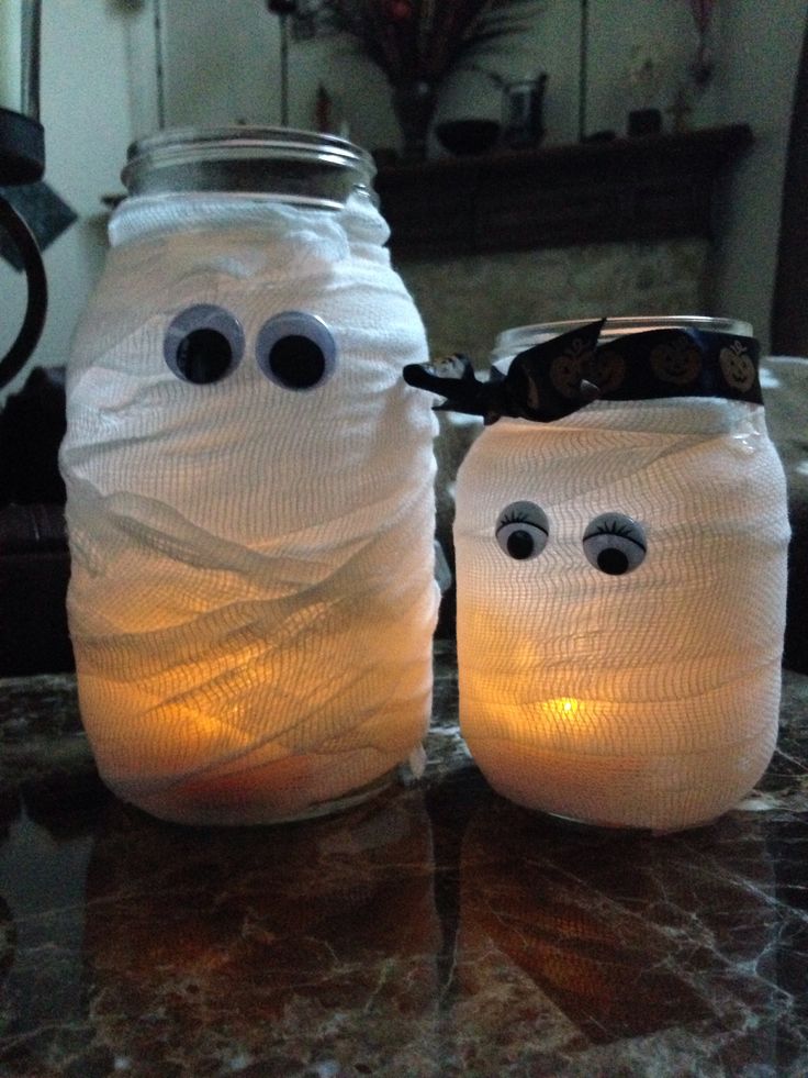 Mummy Halloween Craft Mason Jars