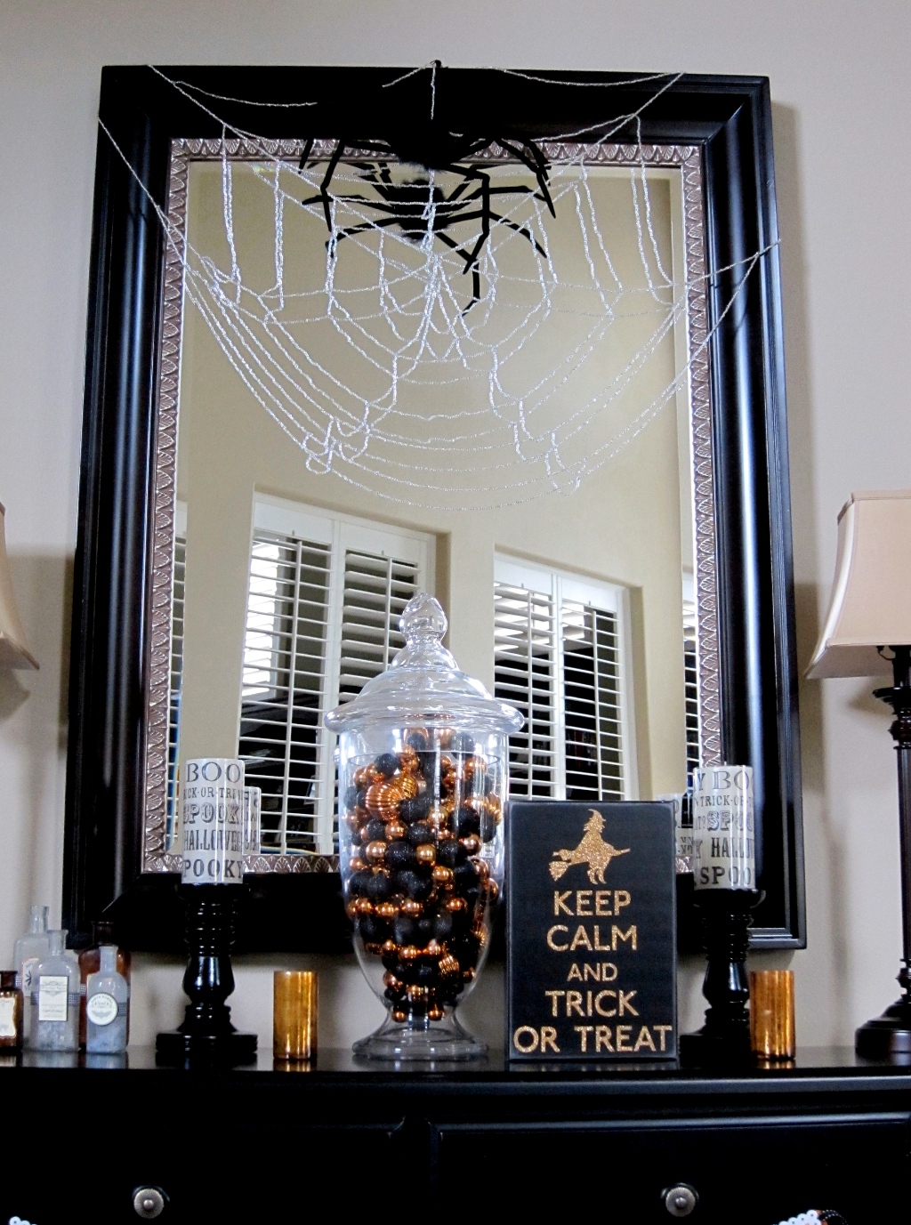 Spider Decor on Mirror in living room