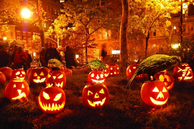 halloween pumpkin lights in garden