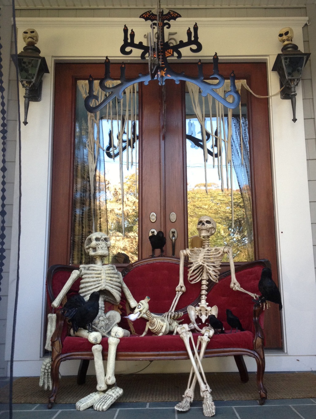 skeleton halloween decoration front porch