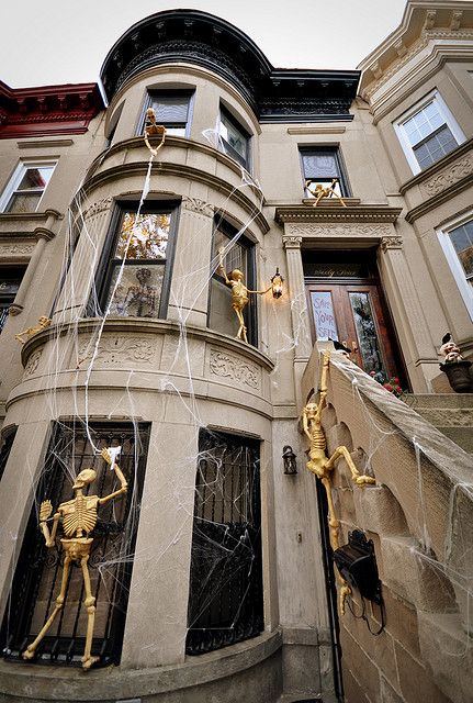 Gold skeleton decorations window Halloween