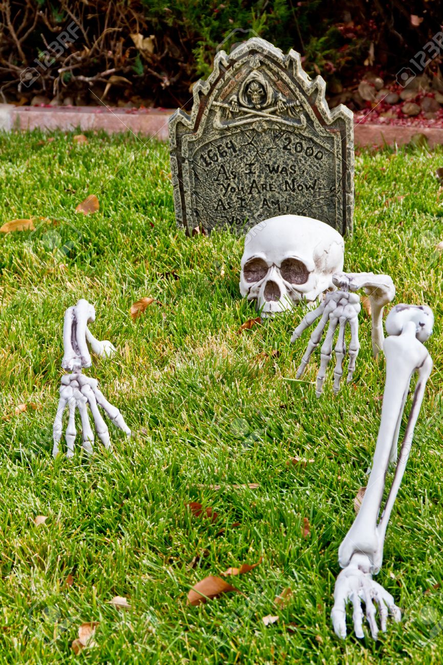 Halloween Skeleton Bones Decorations in yard