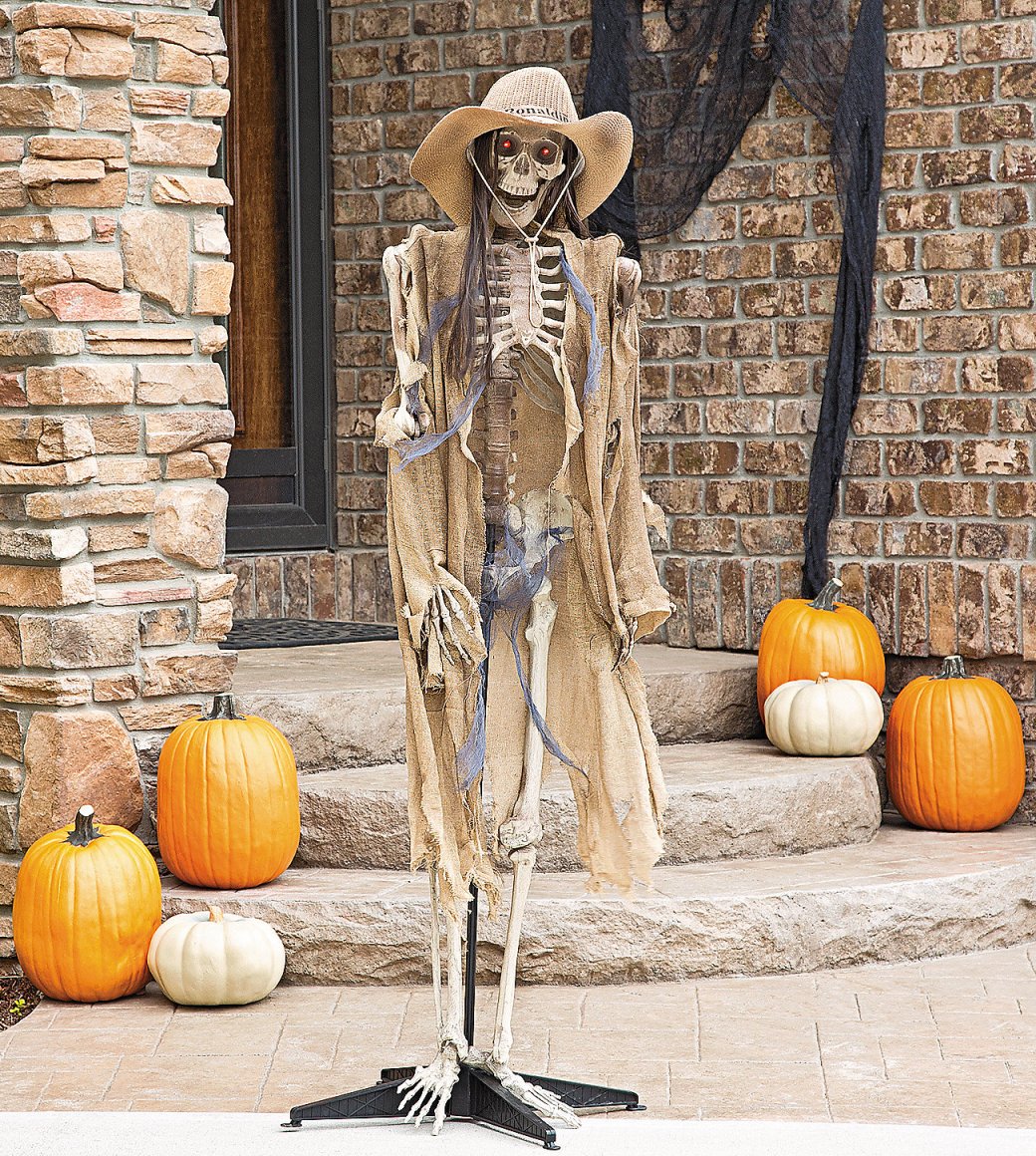 Halloween skeleton decorations yard front entry door