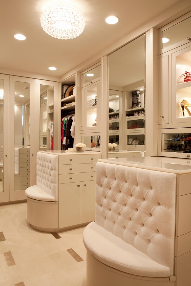 Trendy dressing room with seating design
