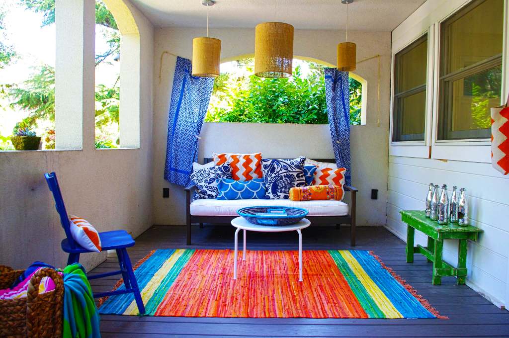 eclectic porch pop color cushions