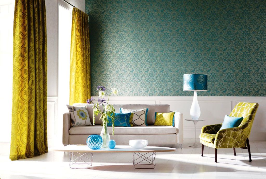 fresh house designs blue wallpaper elegant living room