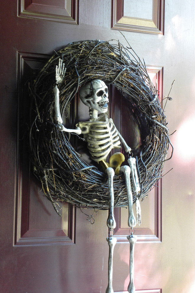 traditional spaces Skeleton porch front door halloween