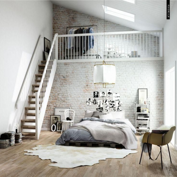 loft space bedroom brick wall home interior design