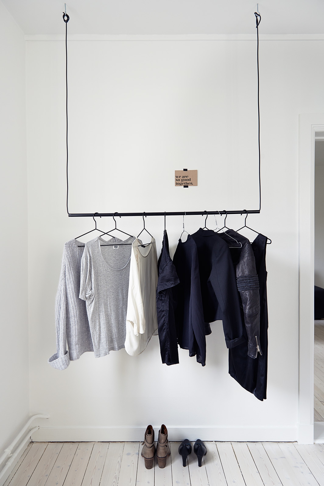 hanging clothes rack from ceiling