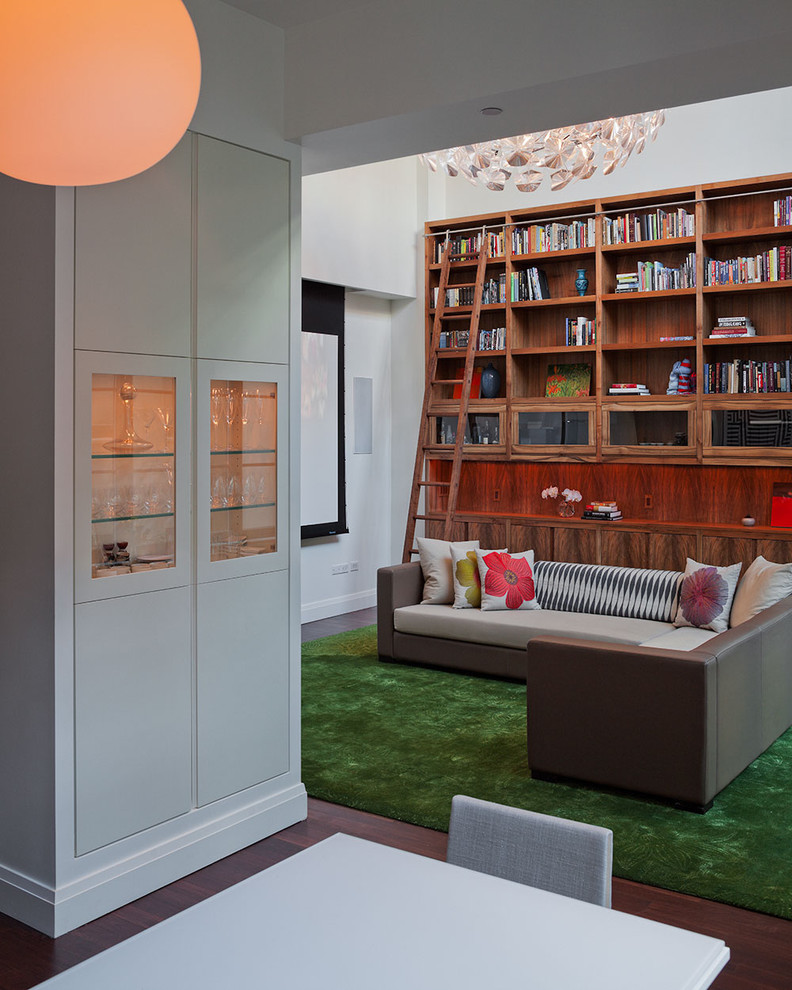 Green Carpet Design in Eclectic Living Room