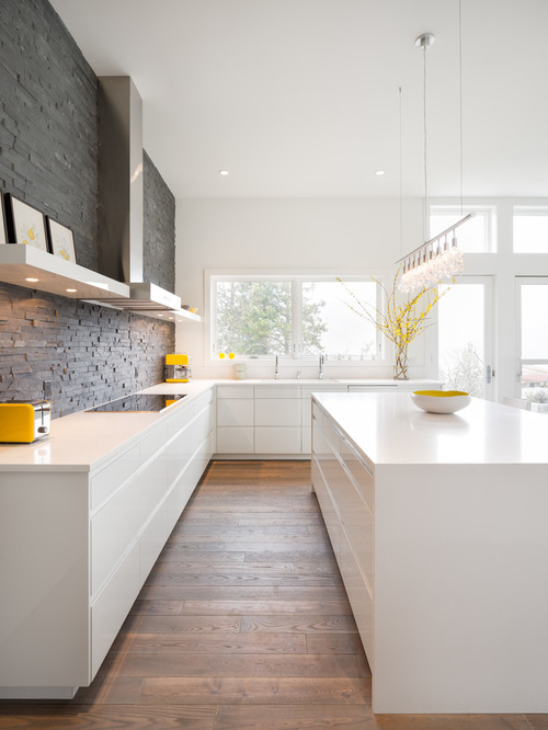 modern kitchen design ideas Wooden Floor and White Cabinets