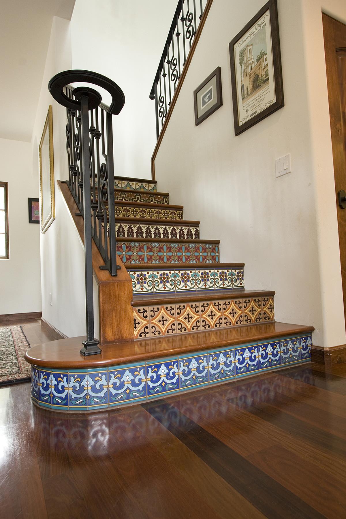 tuscan pattern tiles staircase design