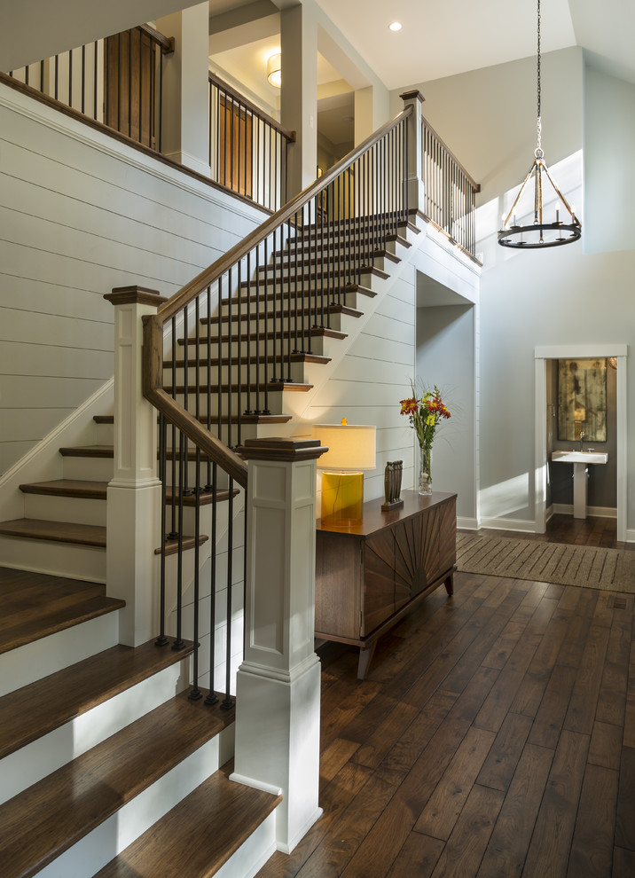 wooden l-shaped staircase