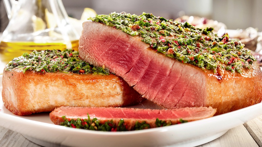 Seared Tuna Steaks Topped with Fresh Pesto