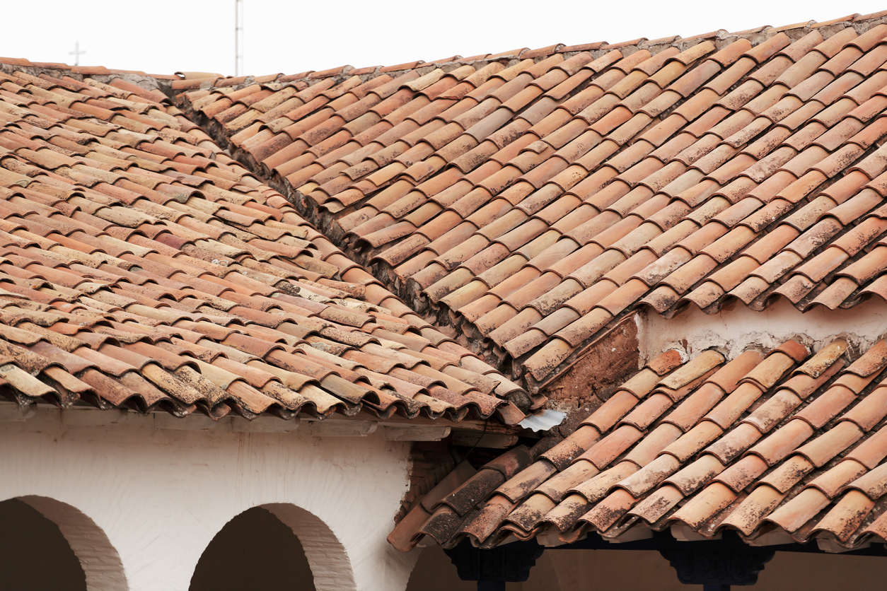 Old red clay tile roof