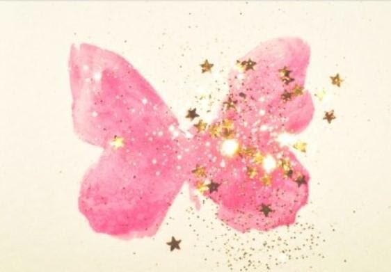 A Pink Watercolor Butterfly with Golden Star Poster