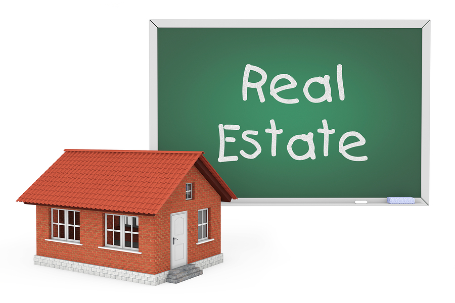 3D House With Real Estate Sign Blackboard
