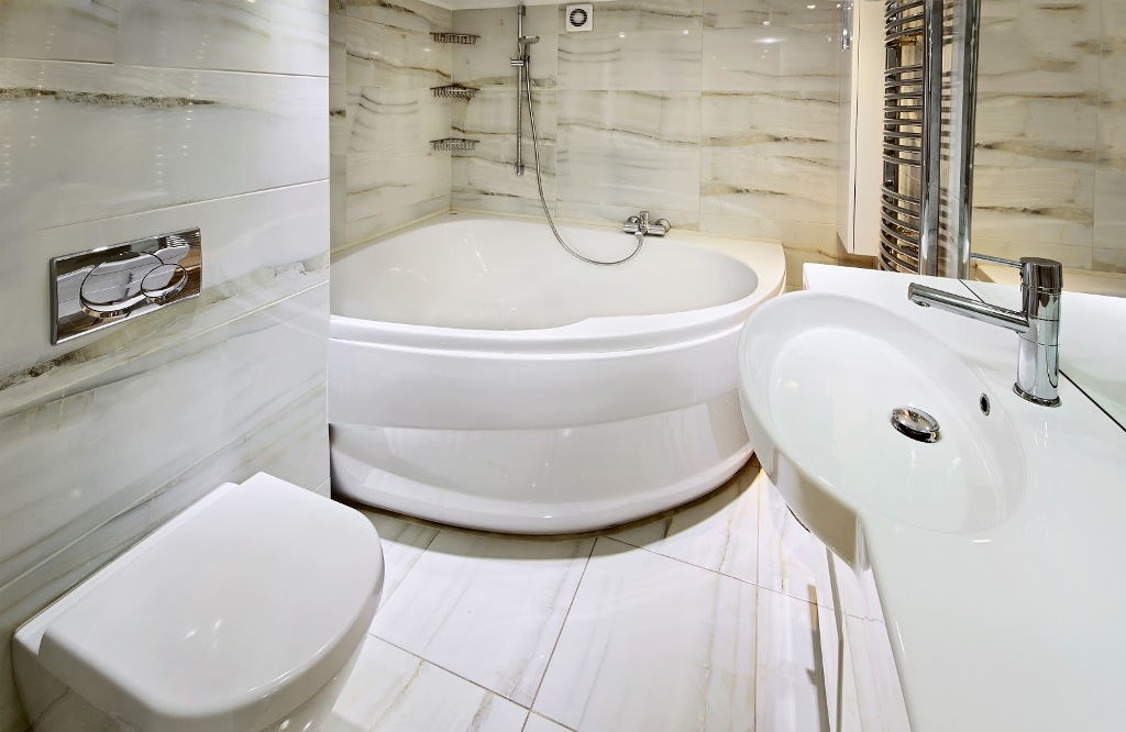 Modern white bathroom interior with jaccusi